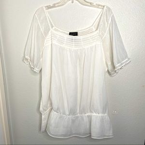 LANE BRYANT White Chiffon Ruffle Peasant Blouse 16